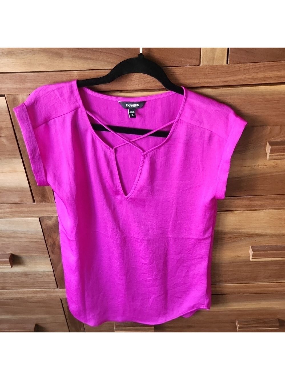 VINTAGE Y2K Express Pink Criss Cross Neck Blouse Top S